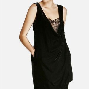 Diane Von Furstenberg Black Casey Silk Velvet Lace Inset Drape Style Dress